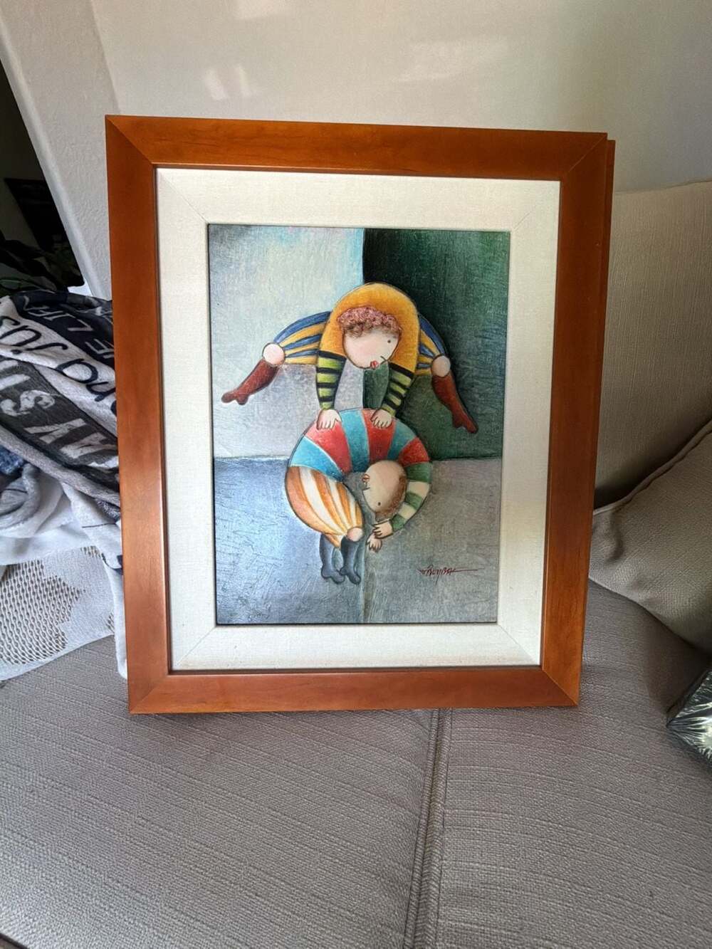 Joyce Roybal Whimsical Children Acrobats Framed Original Oil Painting